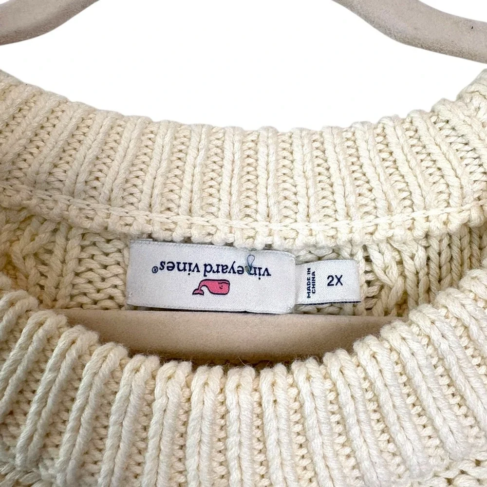 Vineyard Vines Womens Cream Navy Striped Cable Knit Merino Wool Blend Sweater 2X